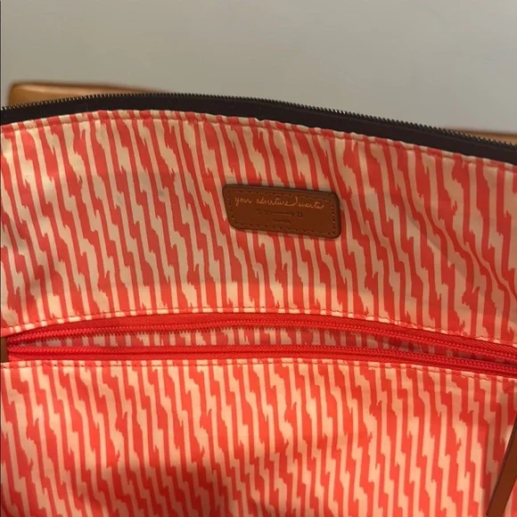 Stella & Dot Striped Black and White Tote Bag with Brown Accents - Picture 6 of 7
